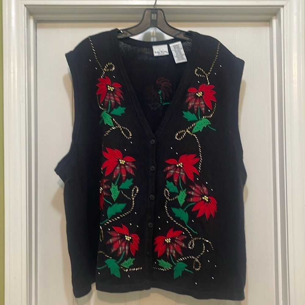 Bobbie Brooks - Christmas Poinsettia Vest - felt, embroidery, beaded - 22W/24W